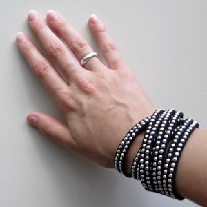 Adjustable Black Bracelet w/ Faux Silver Studs